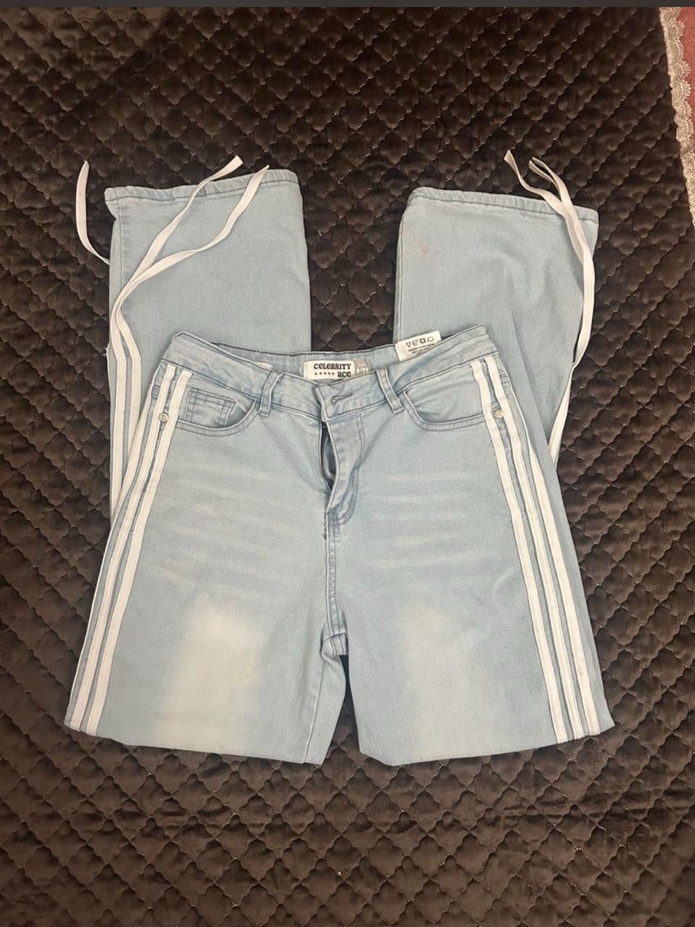 Celebrity Pink Light Blue Straight-Leg Jeans with White Side Stripes